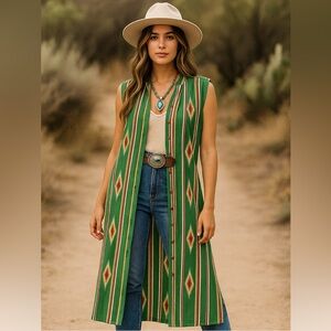 ✨SILVERADO APPAREL Lauren Duster Size Large Southwestern Cotton Serape Stripe
